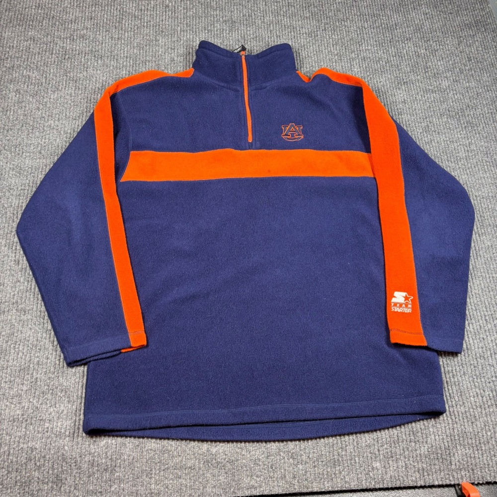 Starter Pullover Men's L Auburn Tigers Blue Orange Fleece 1/4 Zip Jacket